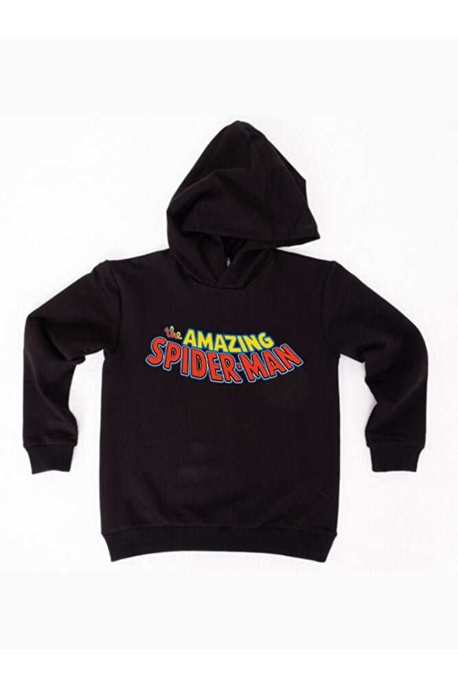 Spiderman baskılı örümcek adam kapüşonlu pamuklu kumaş çocuk sweatshirt