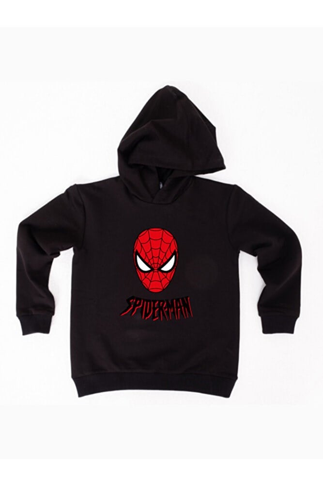 Spiderman baskılı örümcek adam kapüşonlu pamuklu kumaş çocuk sweatshirt