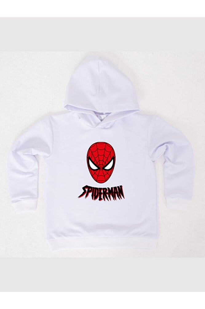 Spiderman baskılı örümcek adam kapüşonlu pamuklu kumaş çocuk sweatshirt