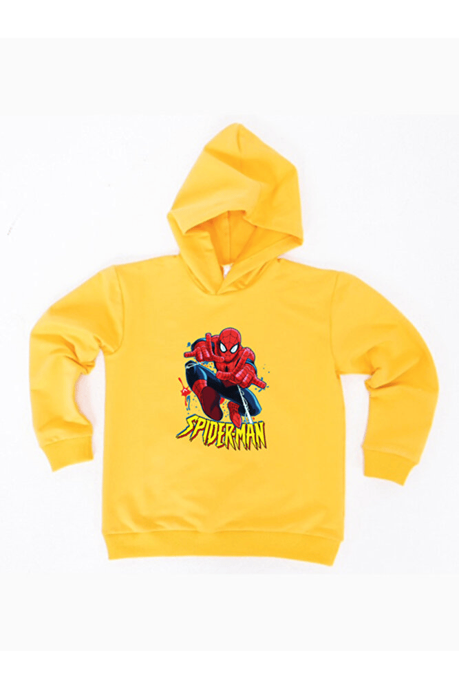 Spiderman baskılı örümcek adam kapüşonlu pamuklu kumaş çocuk sweatshirt