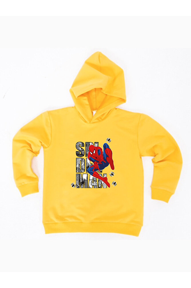 Spiderman baskılı örümcek adam kapüşonlu pamuklu kumaş çocuk sweatshirt