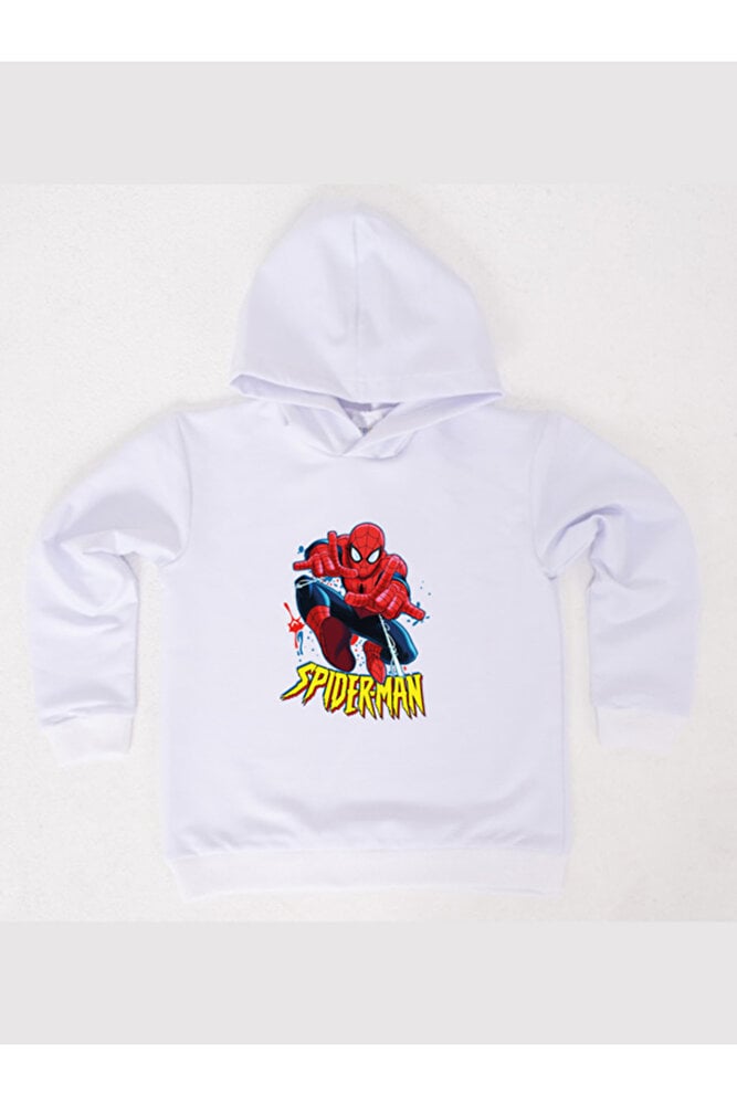 Spiderman baskılı örümcek adam kapüşonlu pamuklu kumaş çocuk sweatshirt