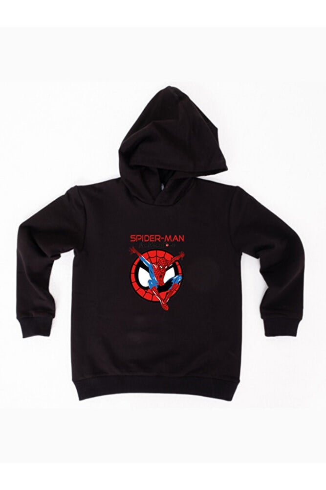 Spiderman baskılı örümcek adam kapüşonlu pamuklu kumaş çocuk sweatshirt