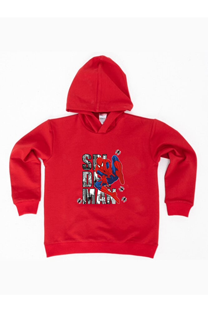 Spiderman baskılı örümcek adam kapüşonlu pamuklu kumaş çocuk sweatshirt