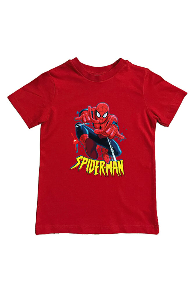 Spiderman baskılı örümcek adam pamuklu penye kumaş yazlık çocuk tişört