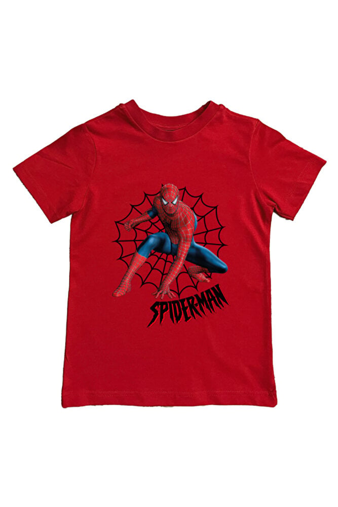 Spiderman baskılı örümcek adam pamuklu penye kumaş yazlık çocuk tişört