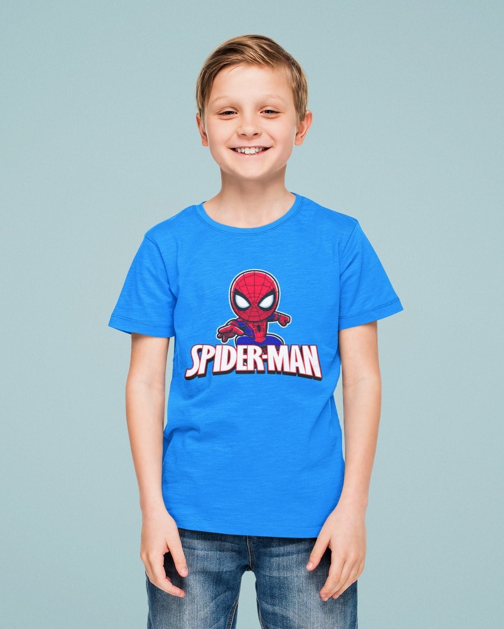 Spiderman baskılı örümcek adam pamuklu penye kumaş yazlık çocuk tişört