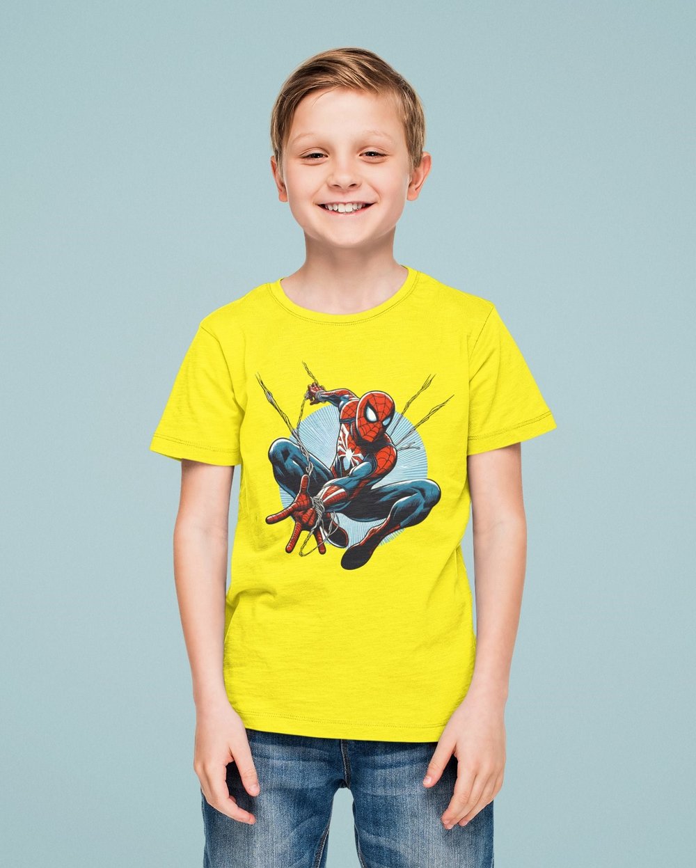 Spiderman baskılı örümcek adam pamuklu penye kumaş yazlık çocuk tişört