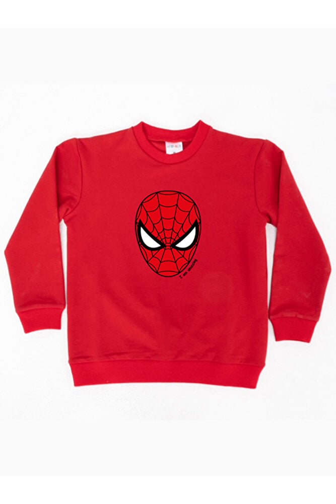 Spiderman baskılı örümcek adam pamuklu kumaş çocuk sweatshirt