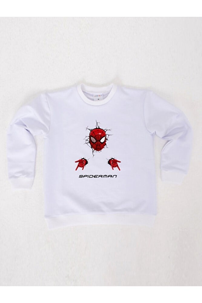 Spiderman baskılı örümcek adam pamuklu kumaş çocuk sweatshirt
