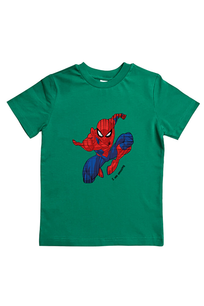 Spiderman baskılı örümcek adam pamuklu penye kumaş yazlık çocuk tişört