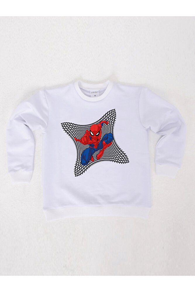 Spiderman baskılı örümcek adam pamuklu kumaş çocuk sweatshirt