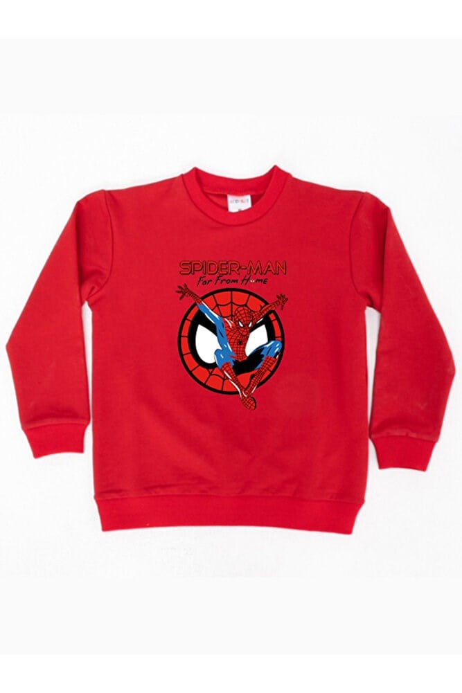 Spiderman baskılı örümcek adam pamuklu kumaş çocuk sweatshirt
