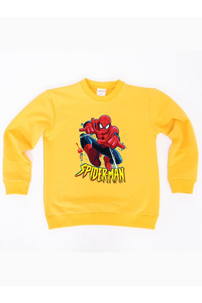 Spiderman baskılı örümcek adam pamuklu kumaş çocuk sweatshirt