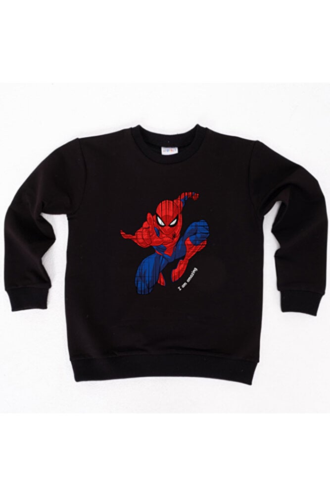 Spiderman baskılı örümcek adam pamuklu kumaş çocuk sweatshirt