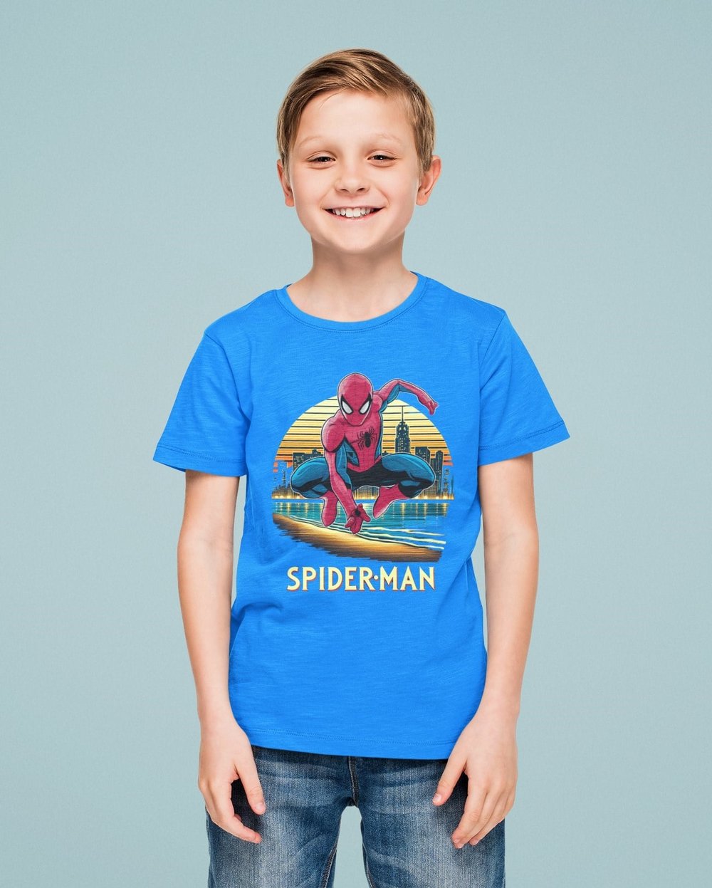 Spiderman baskılı örümcek adam pamuklu penye kumaş yazlık çocuk tişört