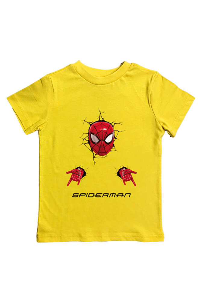 Spiderman baskılı örümcek adam pamuklu penye kumaş yazlık çocuk tişört