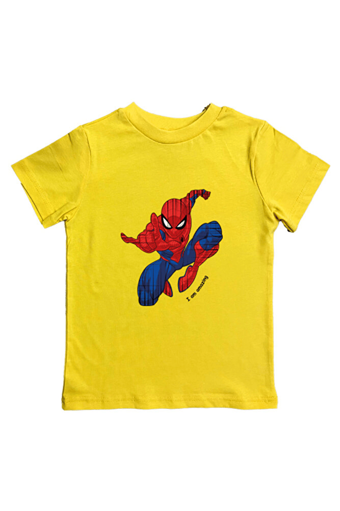 Spiderman baskılı örümcek adam pamuklu penye kumaş yazlık çocuk tişört