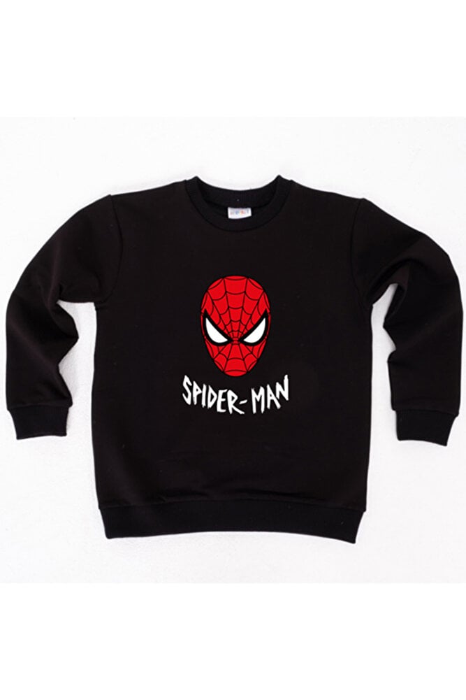 Spiderman baskılı örümcek adam pamuklu kumaş çocuk sweatshirt