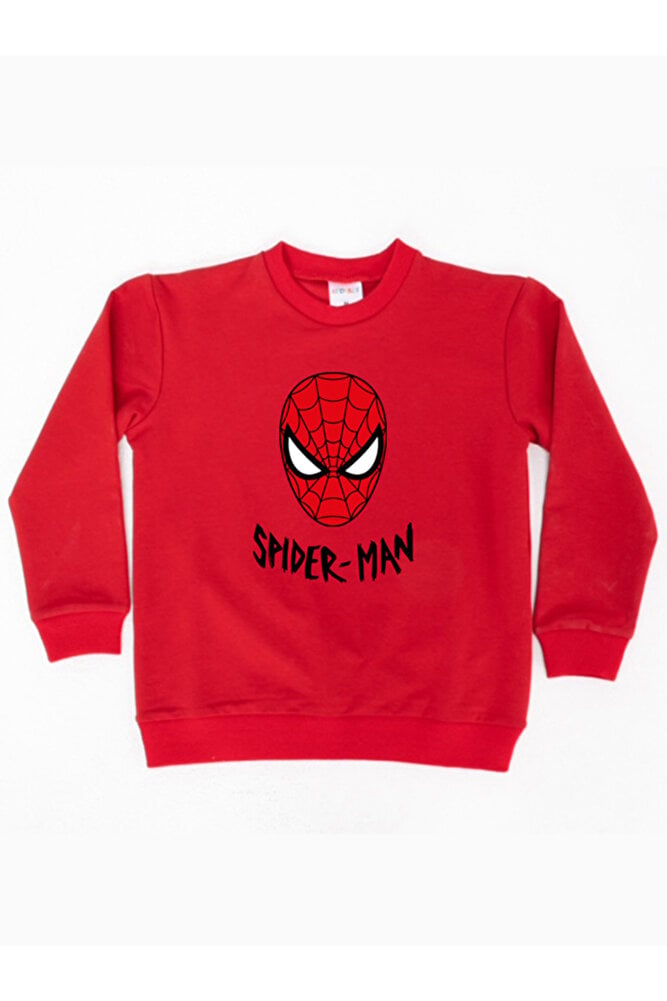 Spiderman baskılı örümcek adam pamuklu kumaş çocuk sweatshirt