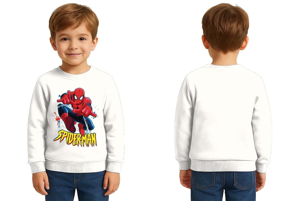 Spiderman baskılı örümcek adam pamuklu kumaş çocuk sweatshirt