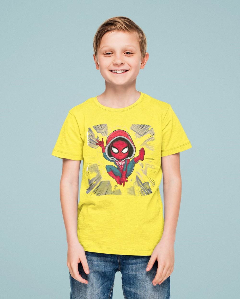 Spiderman baskılı örümcek adam pamuklu penye kumaş yazlık çocuk tişört