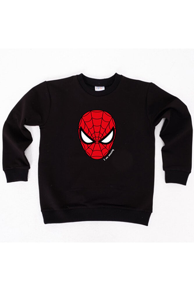Spiderman baskılı örümcek adam pamuklu kumaş çocuk sweatshirt