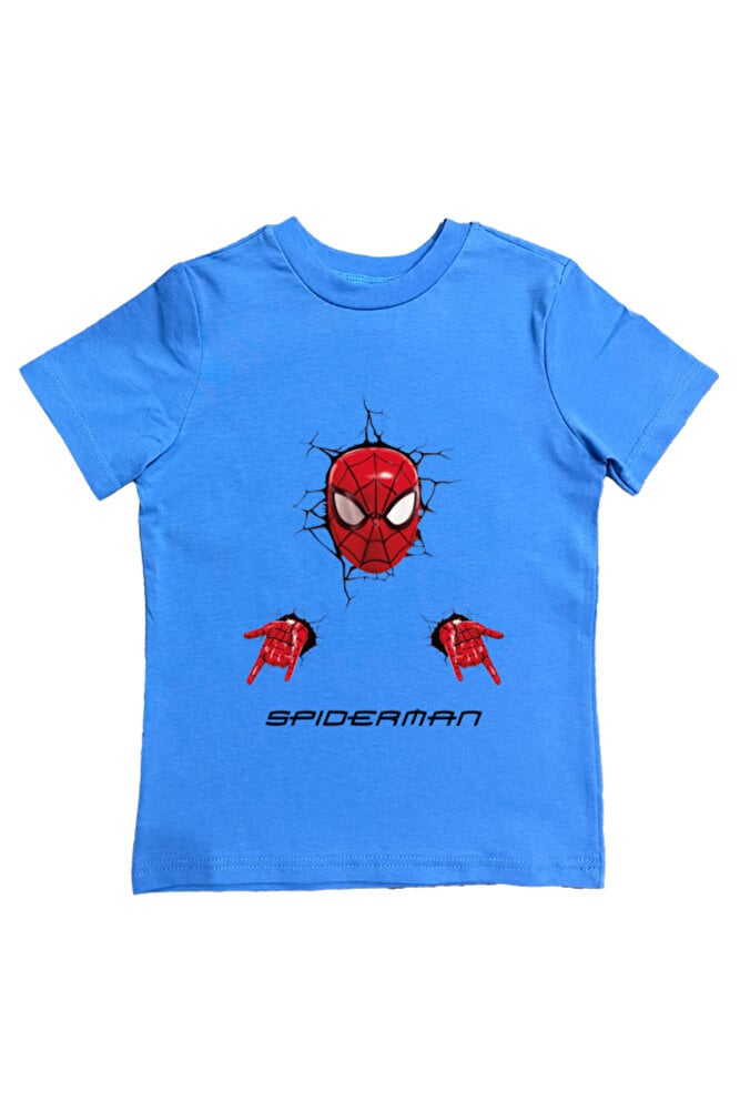 Spiderman baskılı örümcek adam pamuklu penye kumaş yazlık çocuk tişört