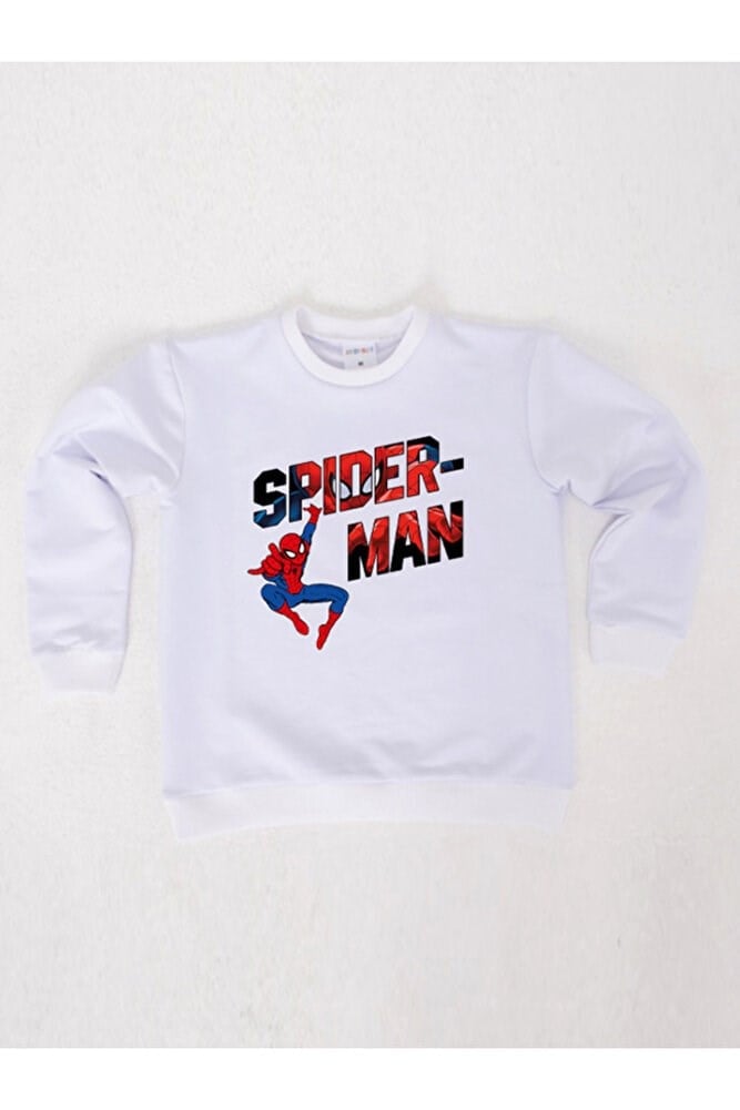 Spiderman baskılı örümcek adam pamuklu kumaş çocuk sweatshirt