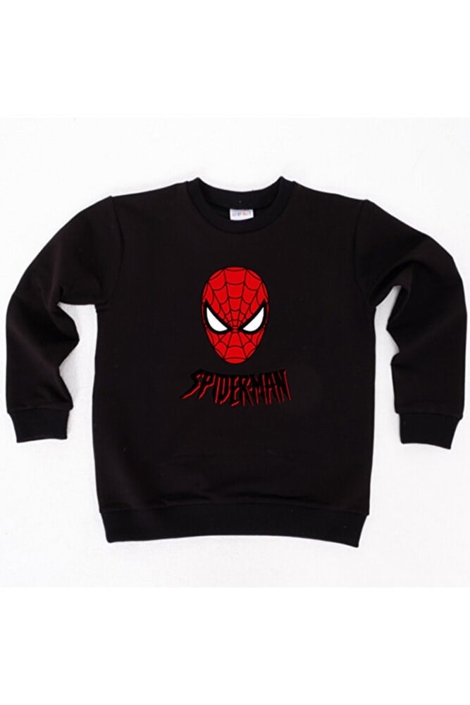 Spiderman baskılı örümcek adam pamuklu kumaş çocuk sweatshirt