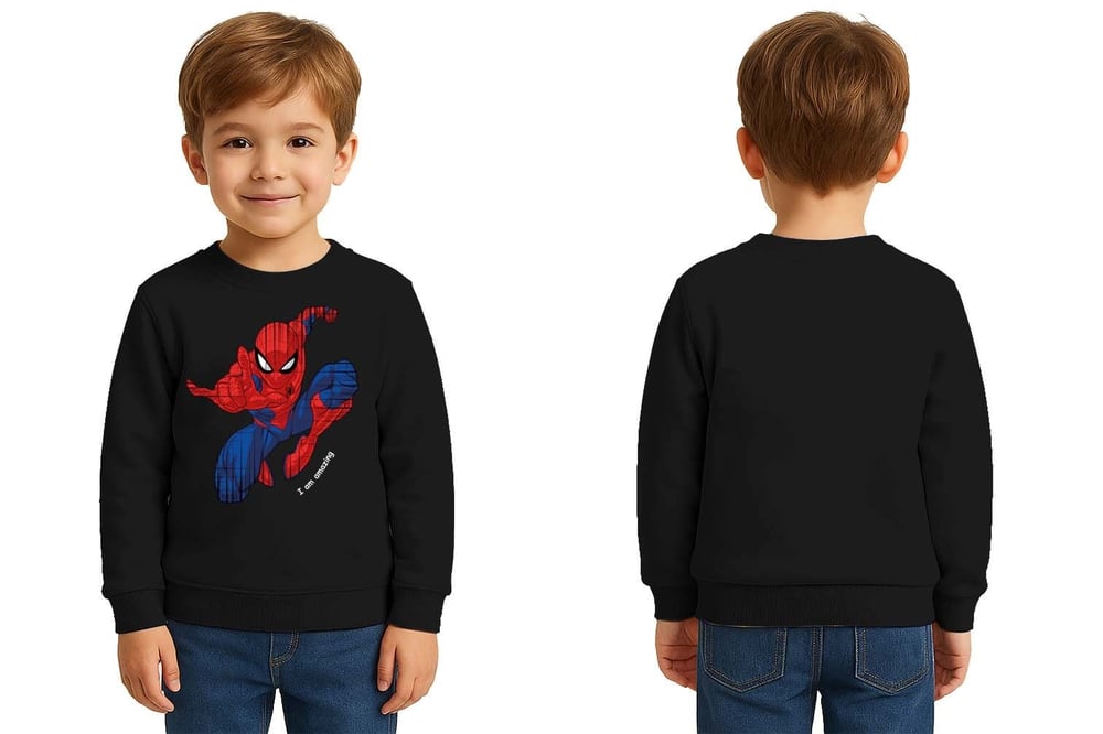 Spiderman baskılı örümcek adam pamuklu kumaş çocuk sweatshirt