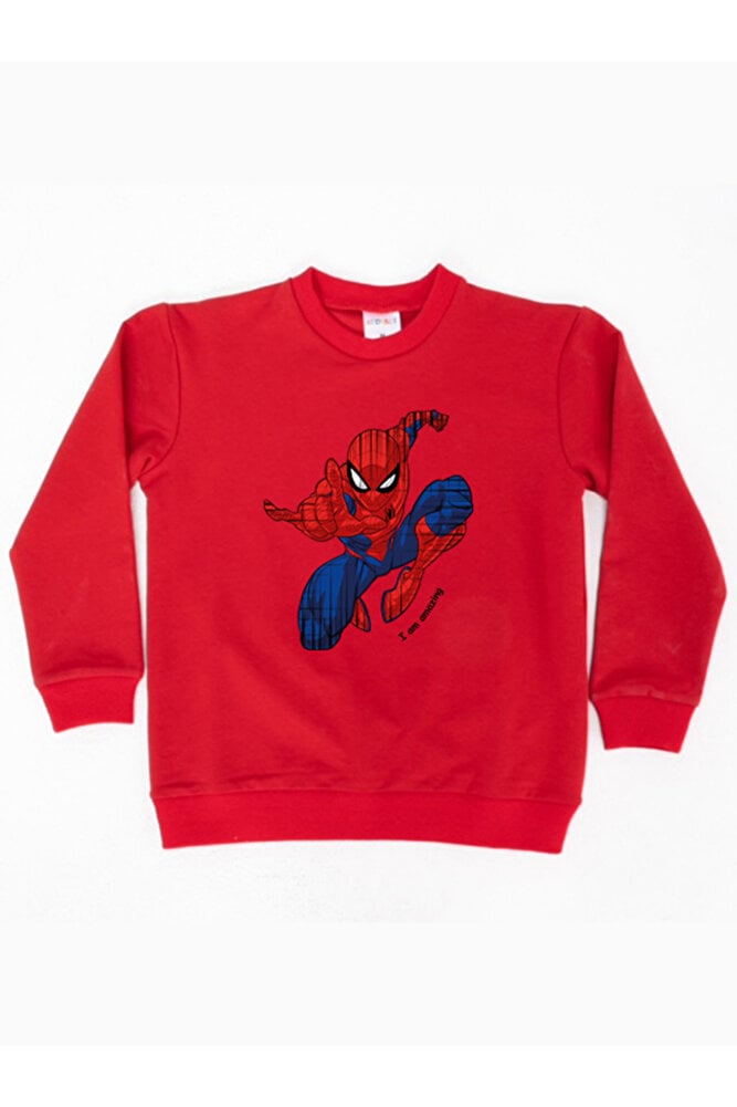 Spiderman baskılı örümcek adam pamuklu kumaş çocuk sweatshirt