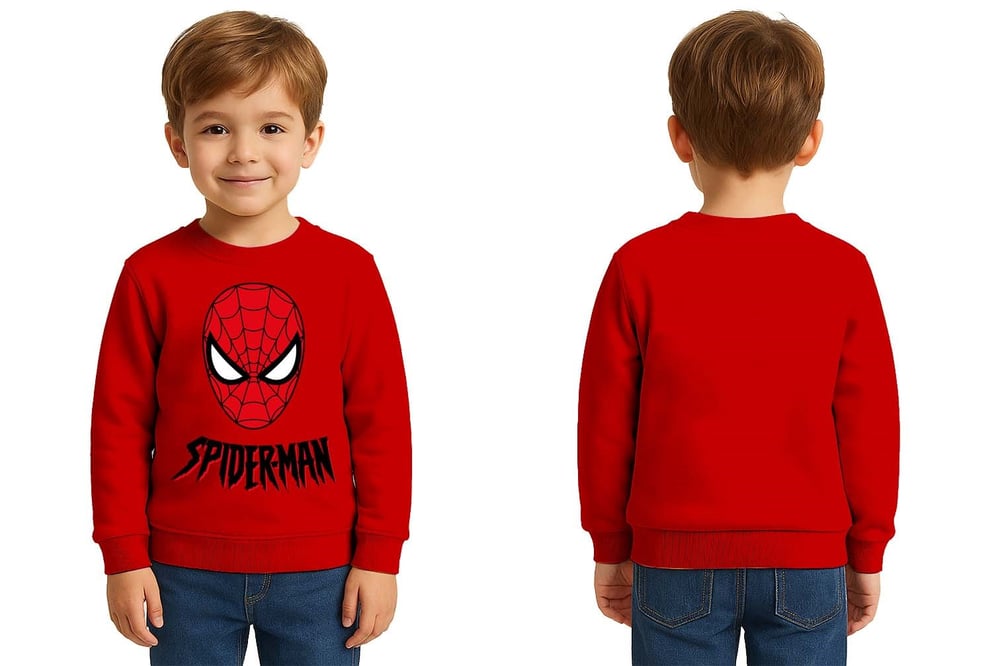 Spiderman baskılı örümcek adam pamuklu kumaş çocuk sweatshirt