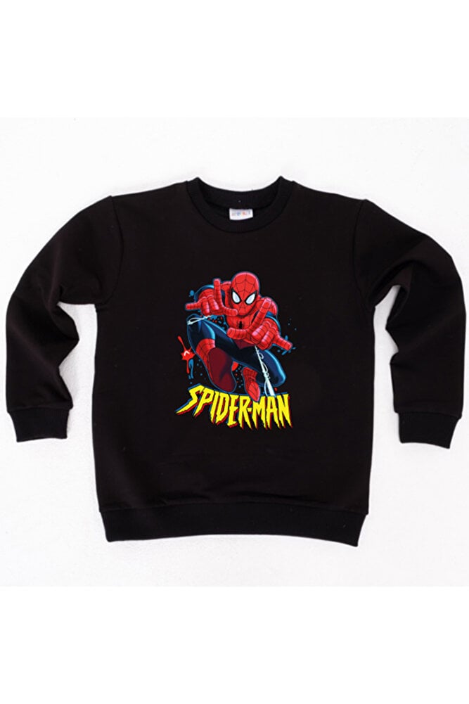 Spiderman baskılı örümcek adam pamuklu kumaş çocuk sweatshirt
