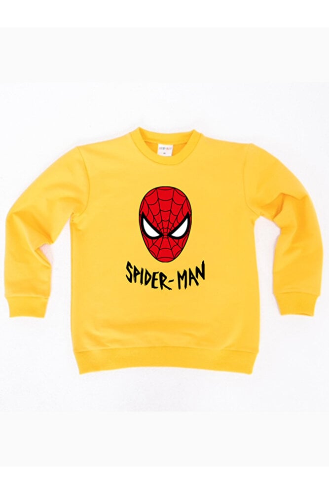 Spiderman baskılı örümcek adam pamuklu kumaş çocuk sweatshirt