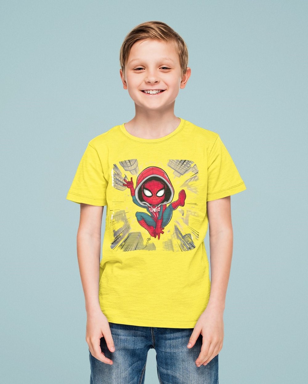 Spiderman baskılı örümcek adam pamuklu penye kumaş yazlık çocuk tişört