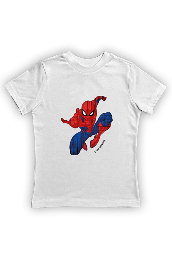 Spiderman baskılı örümcek adam pamuklu penye kumaş yazlık çocuk tişört