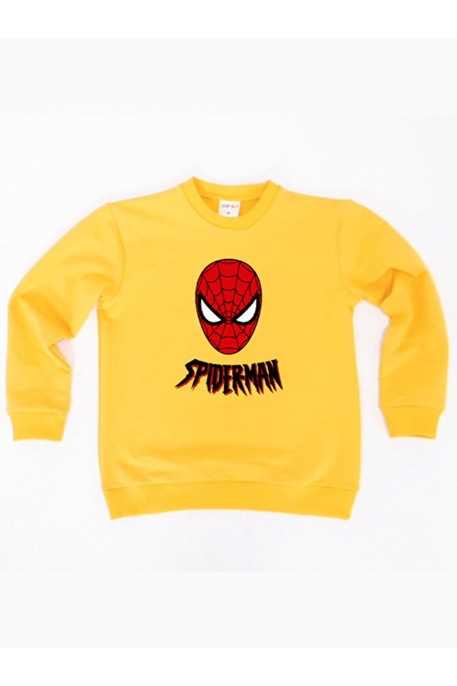 Spiderman baskılı örümcek adam pamuklu kumaş çocuk sweatshirt