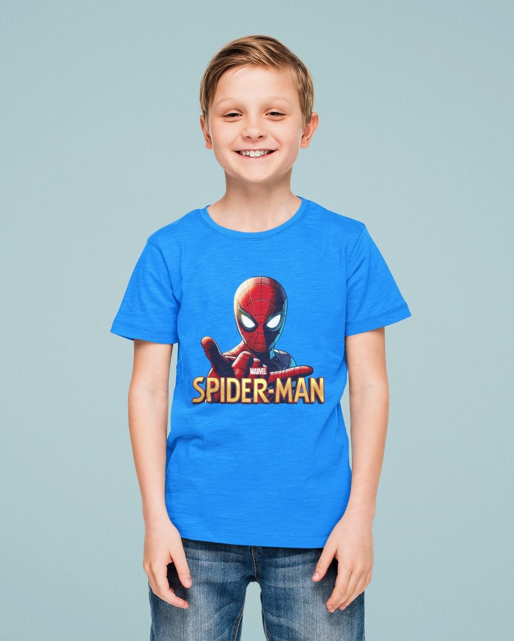 Spiderman baskılı örümcek adam pamuklu penye kumaş yazlık çocuk tişört