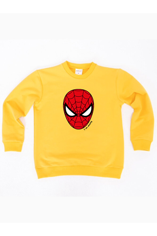Spiderman baskılı örümcek adam pamuklu kumaş çocuk sweatshirt