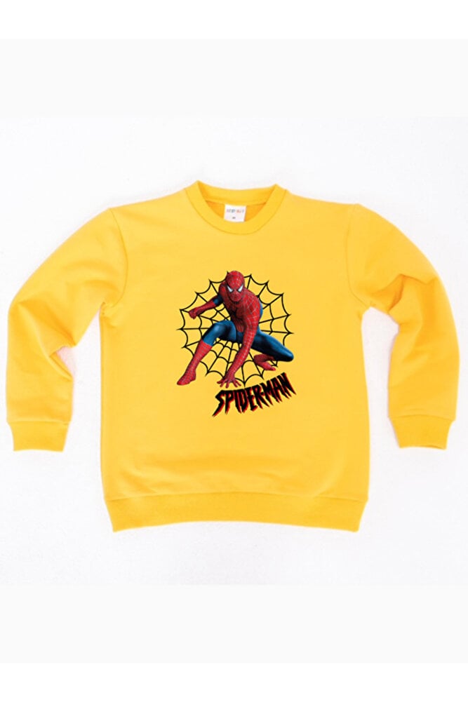 Spiderman baskılı örümcek adam pamuklu kumaş çocuk sweatshirt