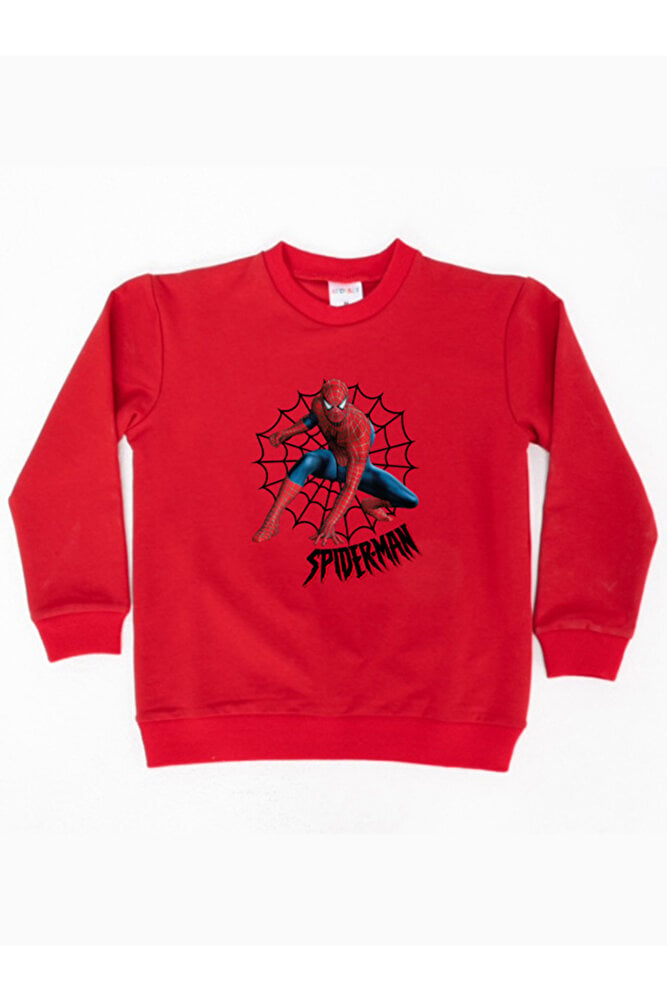 Spiderman baskılı örümcek adam pamuklu kumaş çocuk sweatshirt