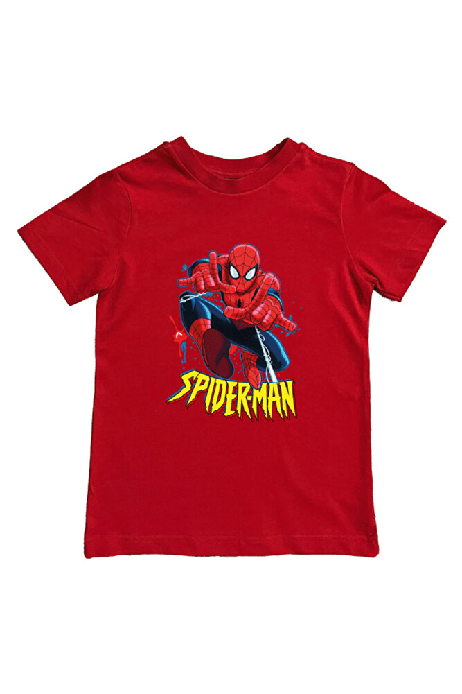 Spiderman baskılı örümcek adam pamuklu penye kumaş yazlık çocuk tişört
