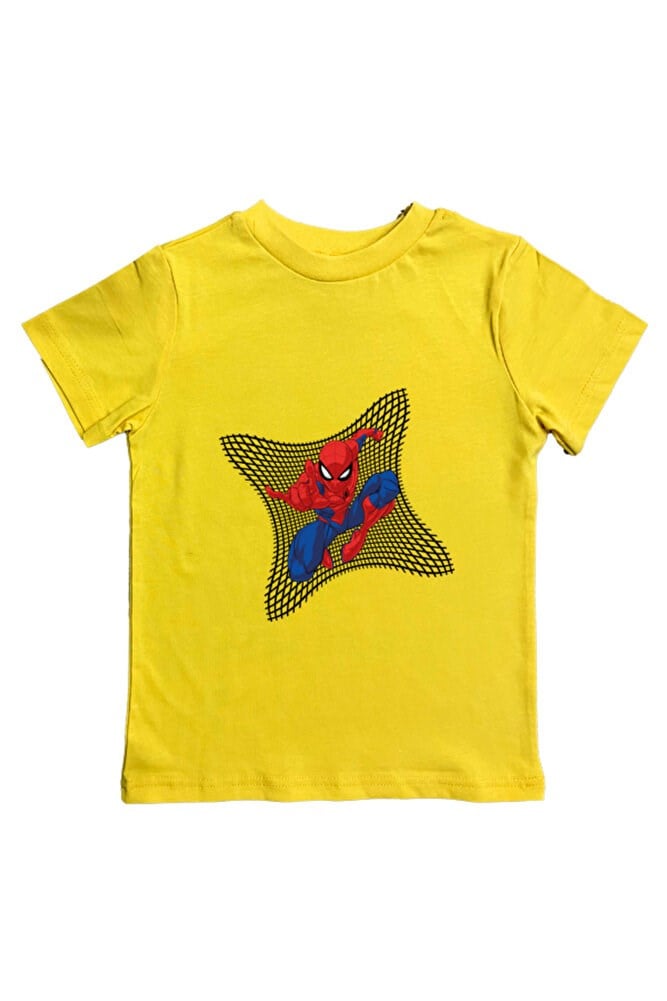Spiderman baskılı örümcek adam pamuklu penye kumaş yazlık çocuk tişört