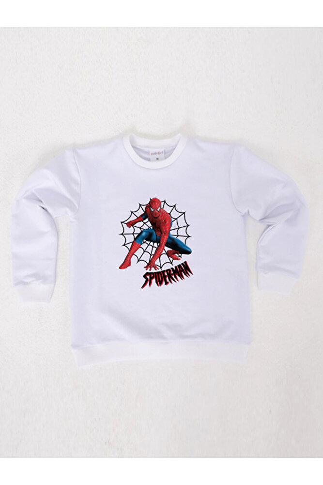 Spiderman baskılı örümcek adam pamuklu kumaş çocuk sweatshirt