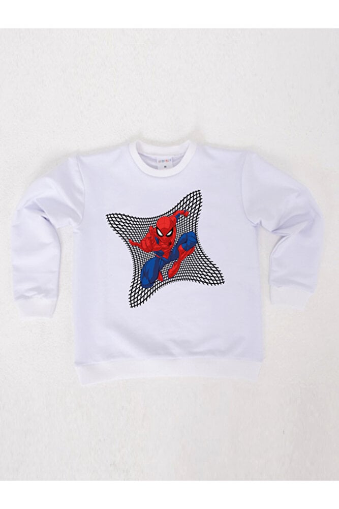 Spiderman baskılı örümcek adam pamuklu kumaş çocuk sweatshirt