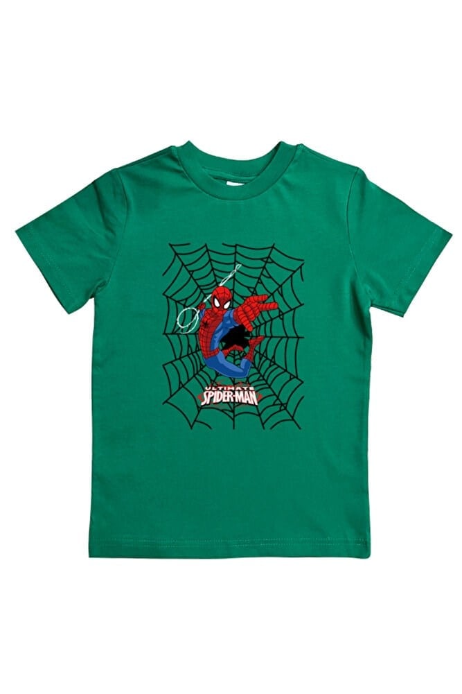 Spiderman baskılı örümcek adam pamuklu penye kumaş yazlık çocuk tişört
