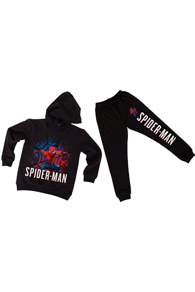 Spiderman çocuk eşofman takımı pamuklu kumaş kapüşonlu