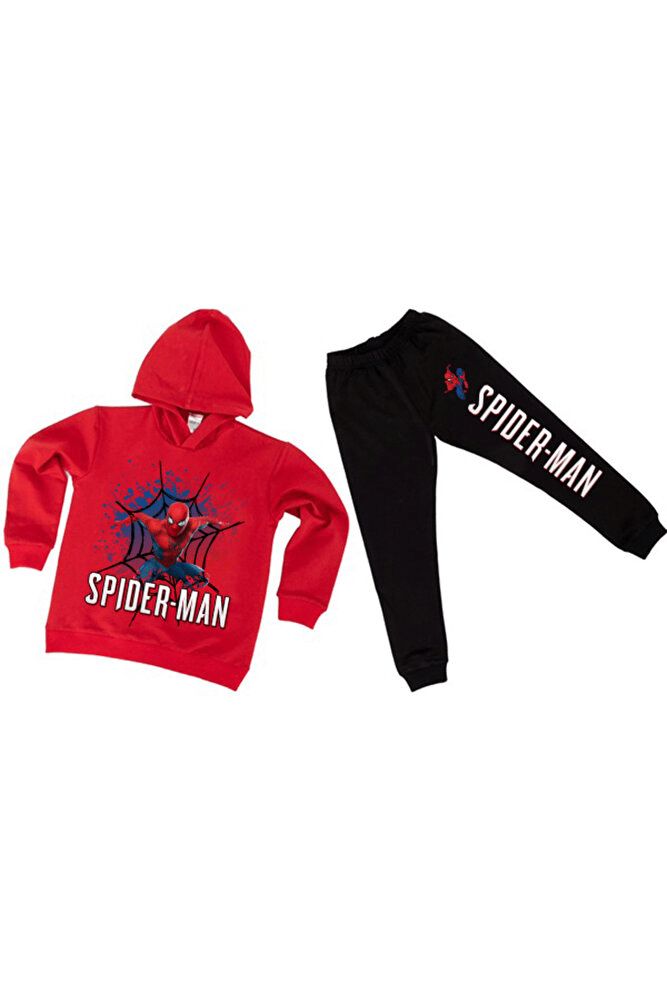 Spiderman çocuk eşofman takımı pamuklu kumaş kapüşonlu