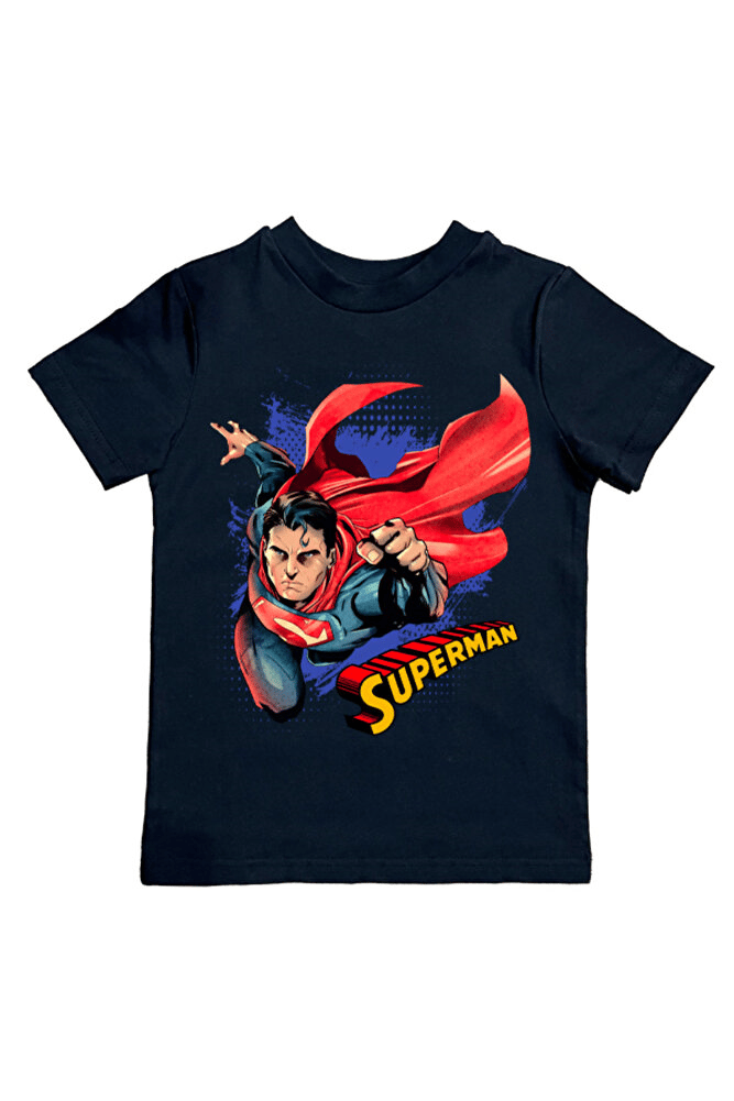 Superman baskılı pamuklu penye kumaş yazlık çocuk tişört